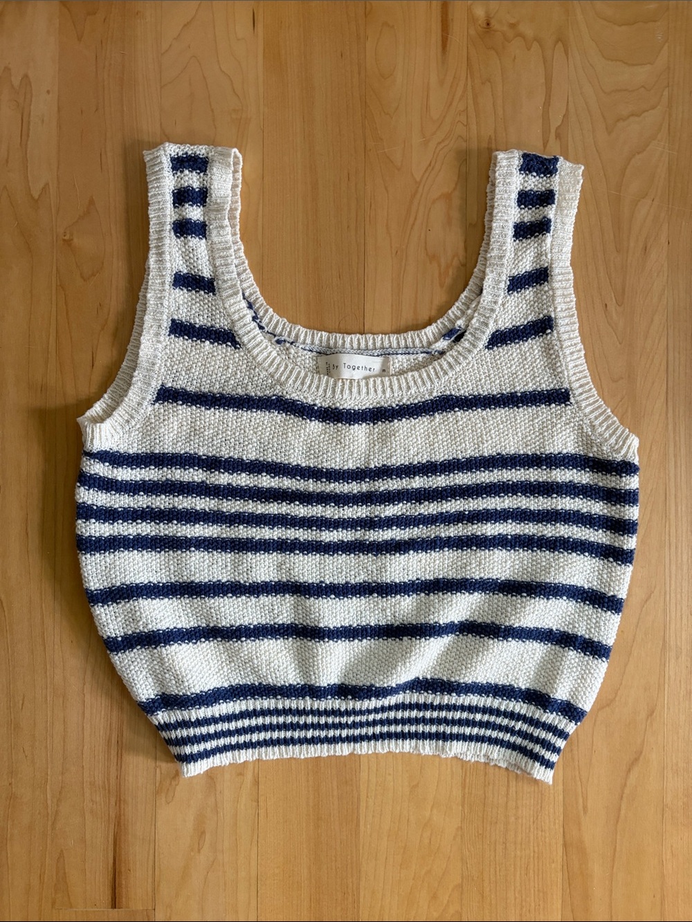 Together Navy & Cream Striped Cropped Tank